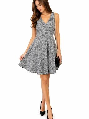 Gilli Dress Black & White Textured Fit & Flare Tie Back Size S